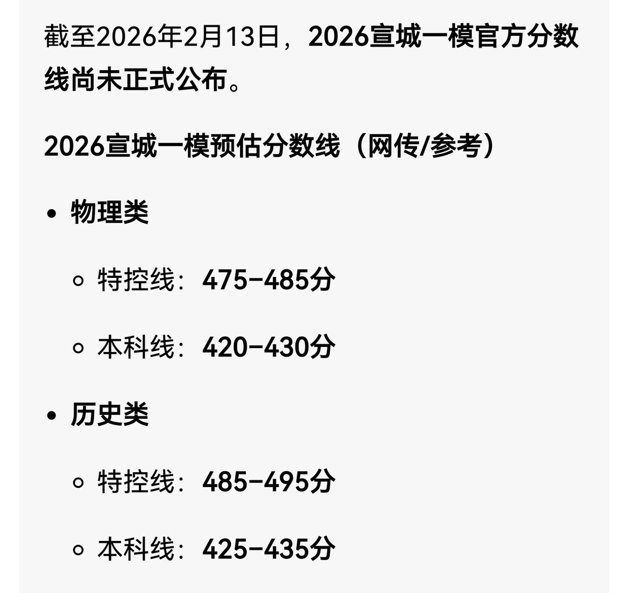 2026宣城一模预估分数线网络版
