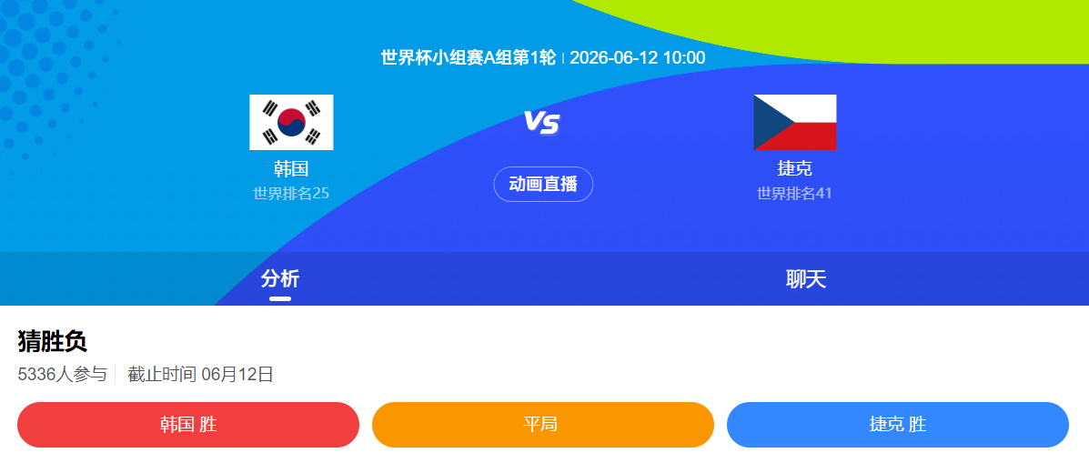 世界杯韩国vs捷克 2026年美加墨世界杯A组首轮焦点战中，韩国队与捷克队展开激