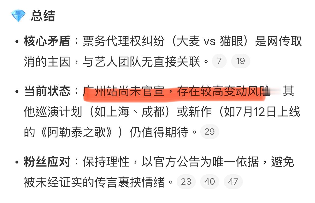 “尚未官宣，存在变动风险”！[吃瓜][吃瓜][吃瓜]网传易烊千玺广州演唱会取消 