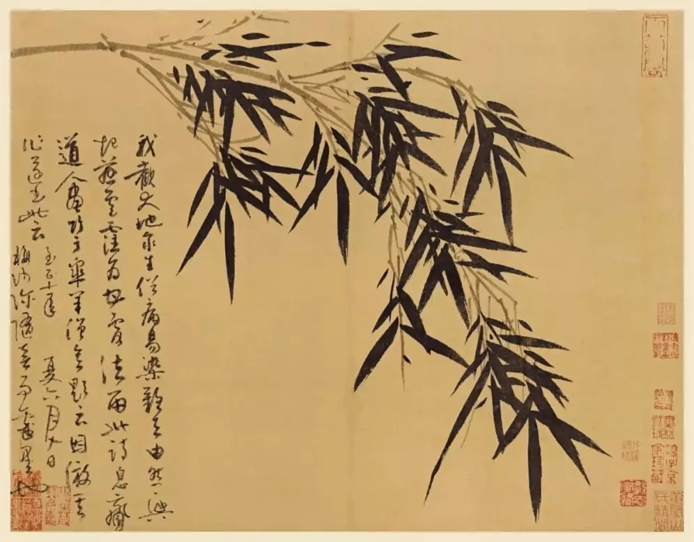 元 吴镇《墨竹谱》图册。纵40.3厘米，横52厘米，纸本，墨笔，现藏台北故宫博物