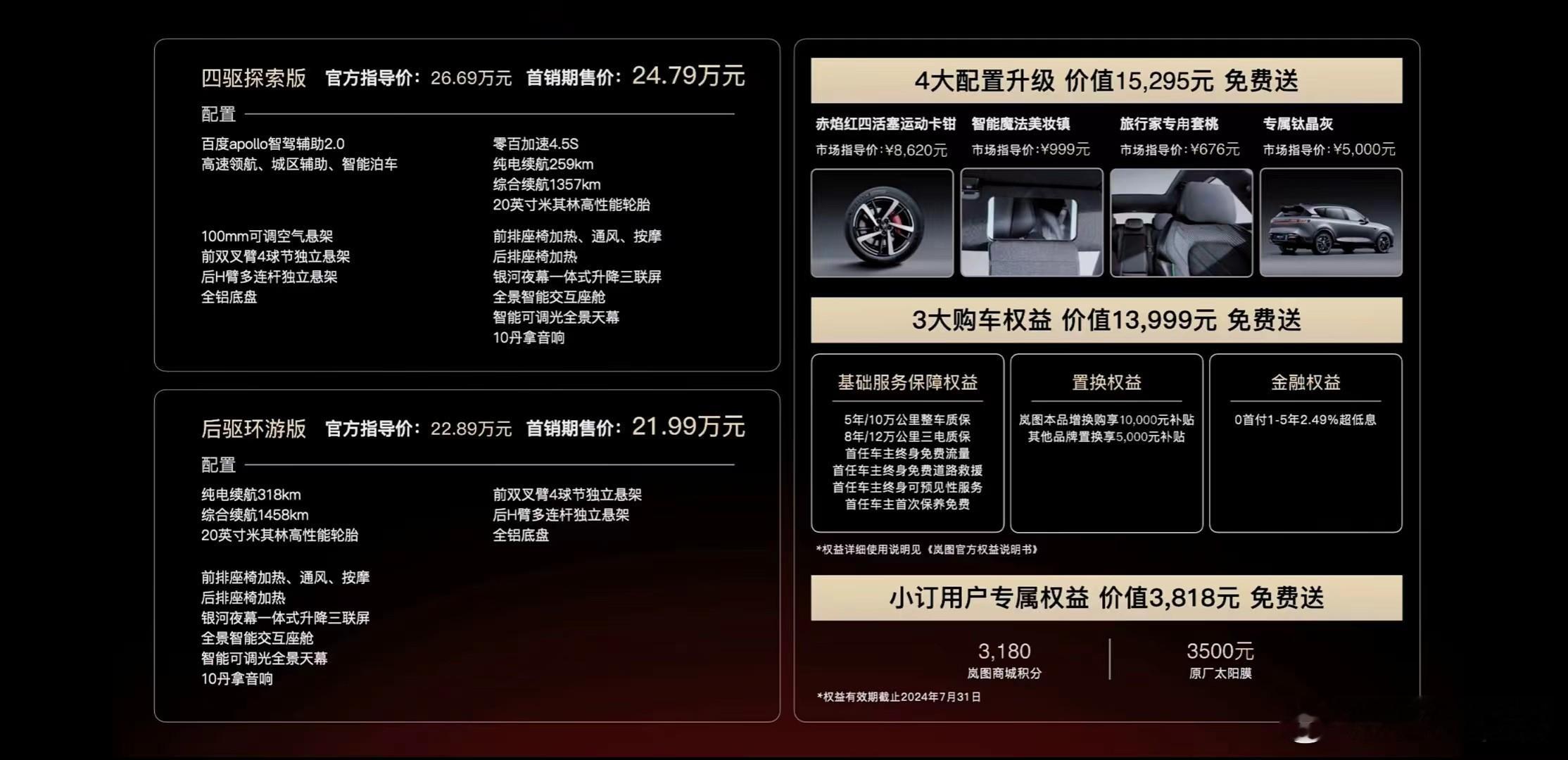 岚图FREE 315公里后驱环游版 官方指导价22.89万元起，首销期售价:21