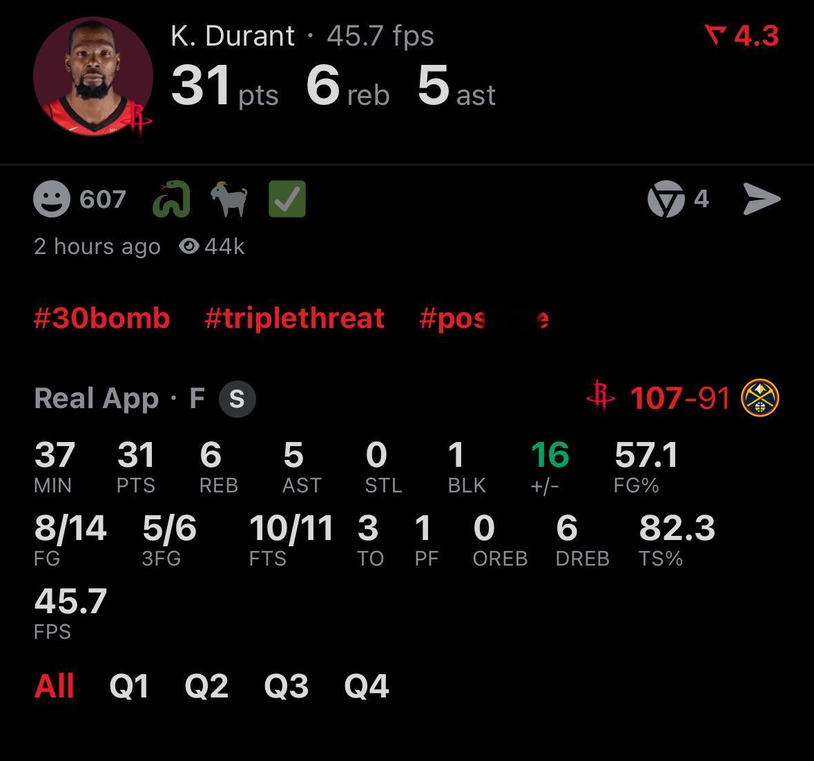 杜兰特打卡下班！31分6篮板5助攻5个三分🔥