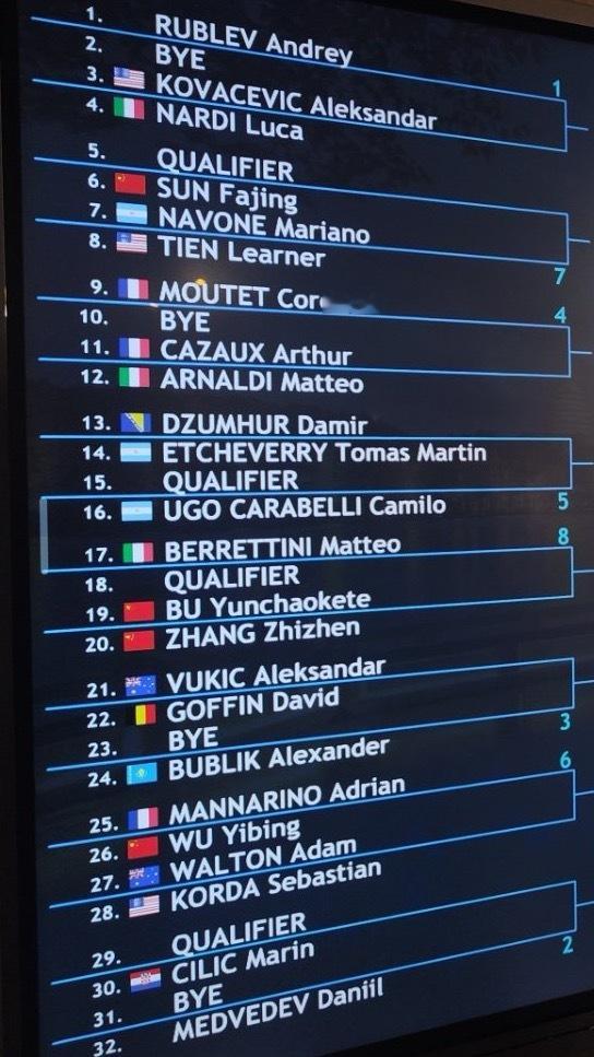 ATP250杭州公开赛中国球员签运：张之臻vs布云朝克特吴易昺vs马纳里诺孙发京