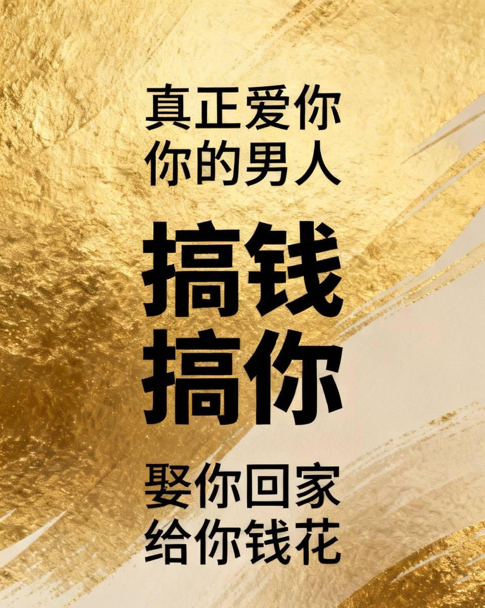 真正爱你的男人：一生只做两件事
一、搞钱
二、搞你
男人爱你的标准就是
一、娶你
