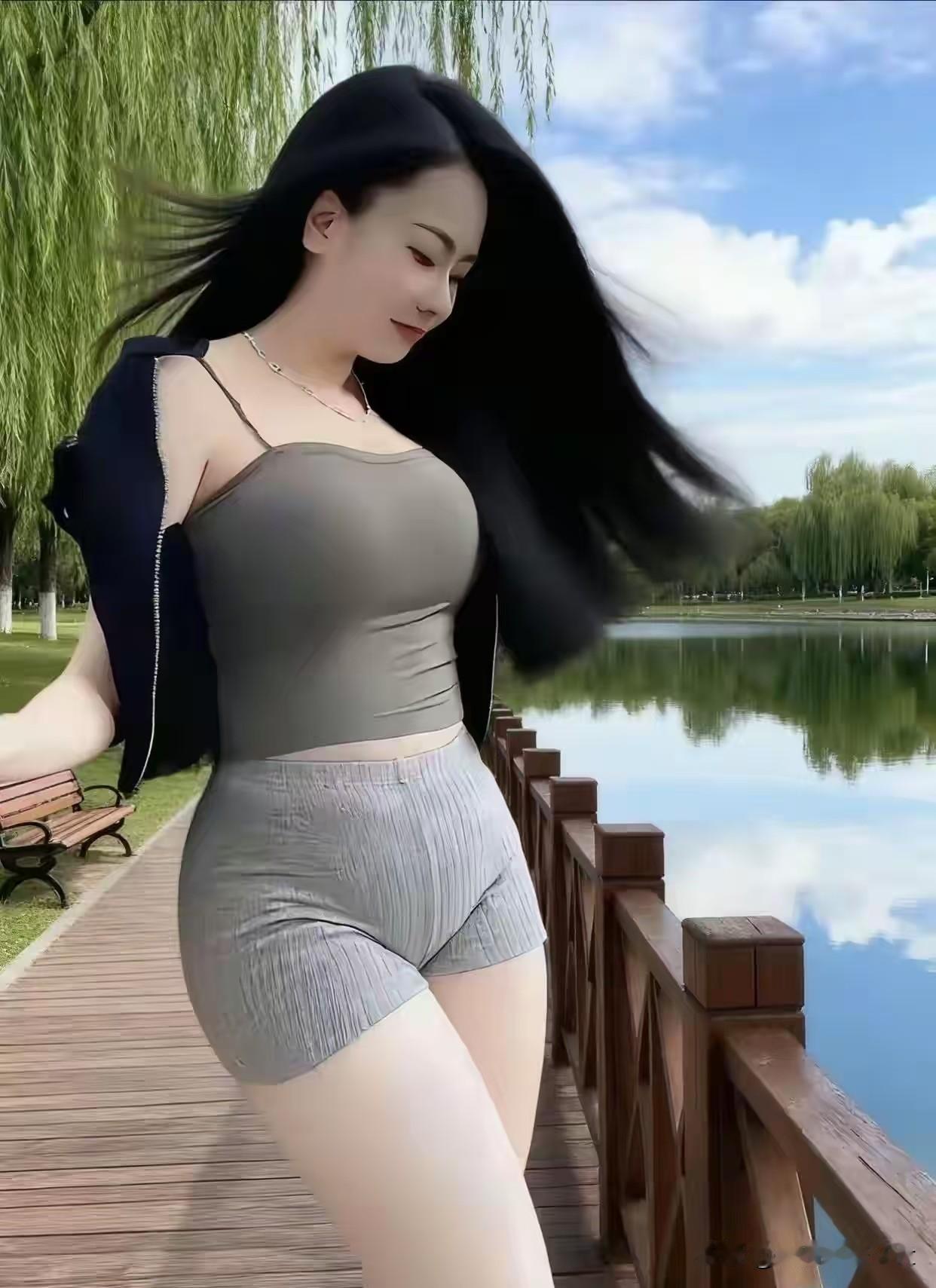 柳梢青·湖滨倩影
 
风软晴光，垂杨拂岸，水漾云长。
短发轻扬，衣袂微动，漫惹春