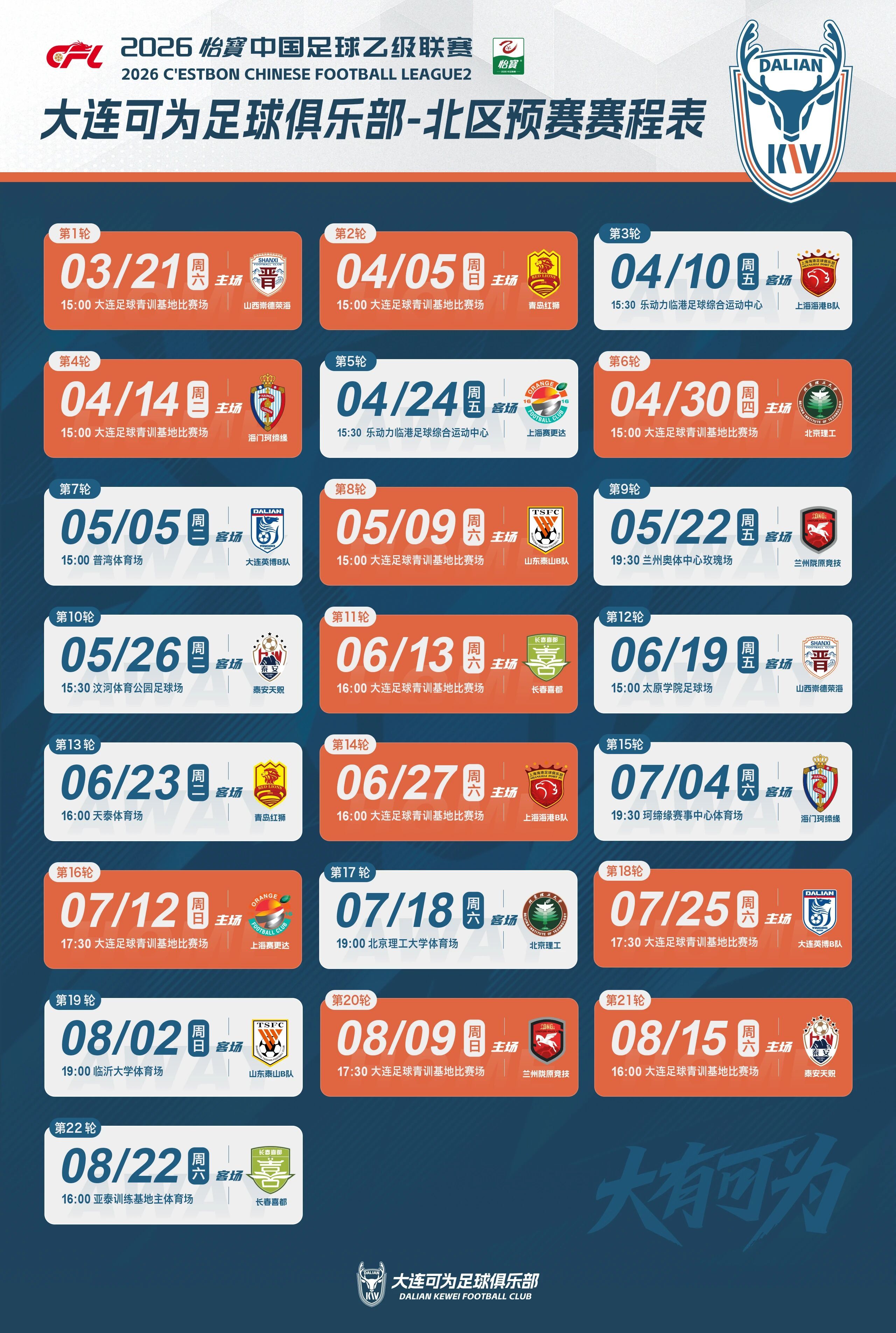 大连可为2026中乙赛程正式发布 