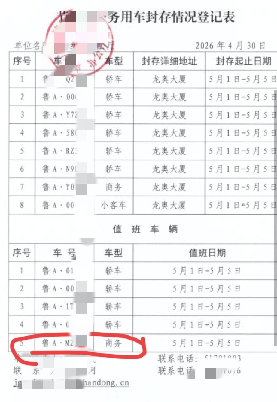 济南市纪委监委的兄弟们在办大事吧？

五一值班车辆比清明节多了一辆"商务"车。