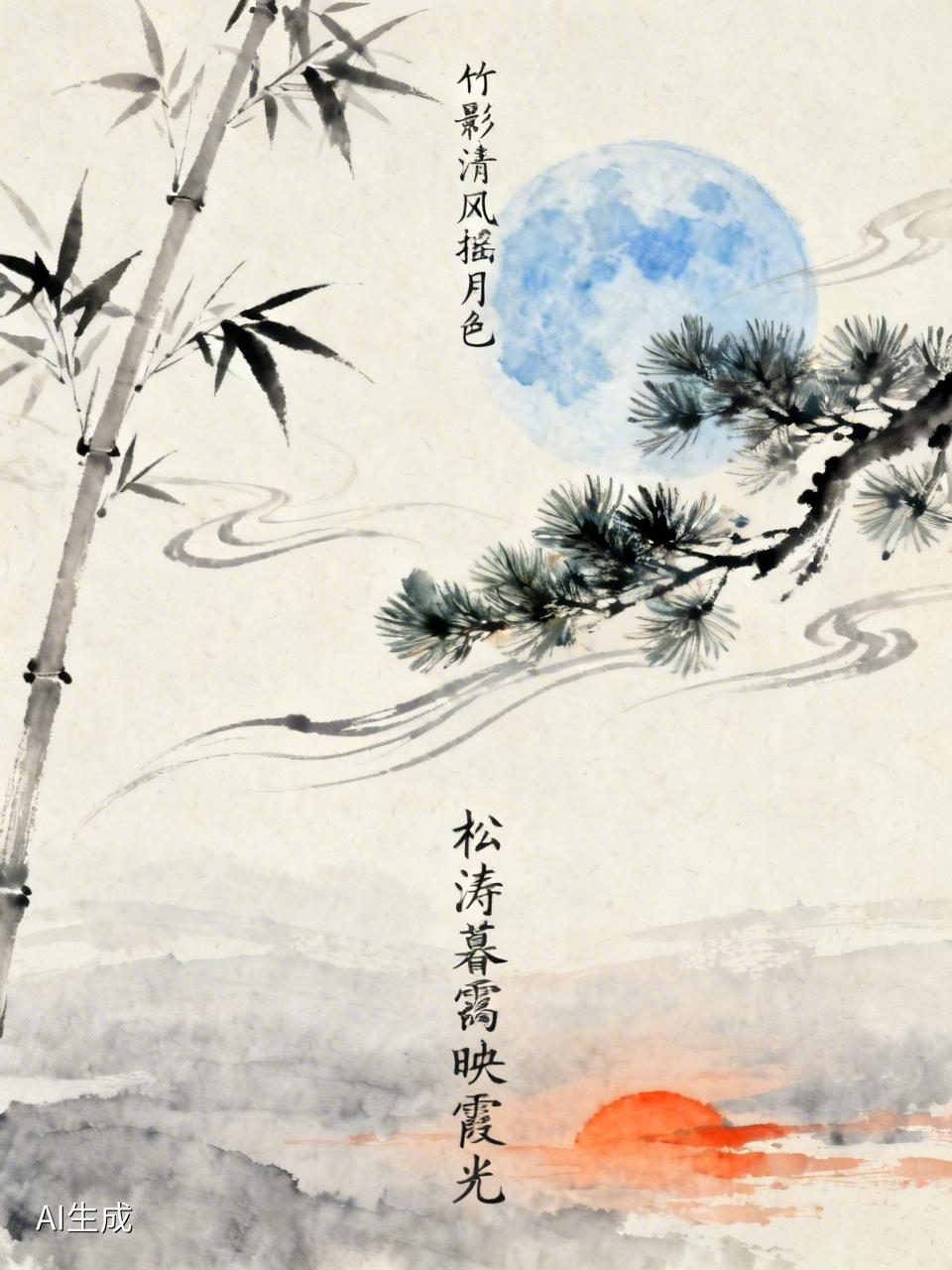 看到“竹影清风摇月色”这个上联，瞬间来了兴致。这上联营造出的意境超美，竹影在清风