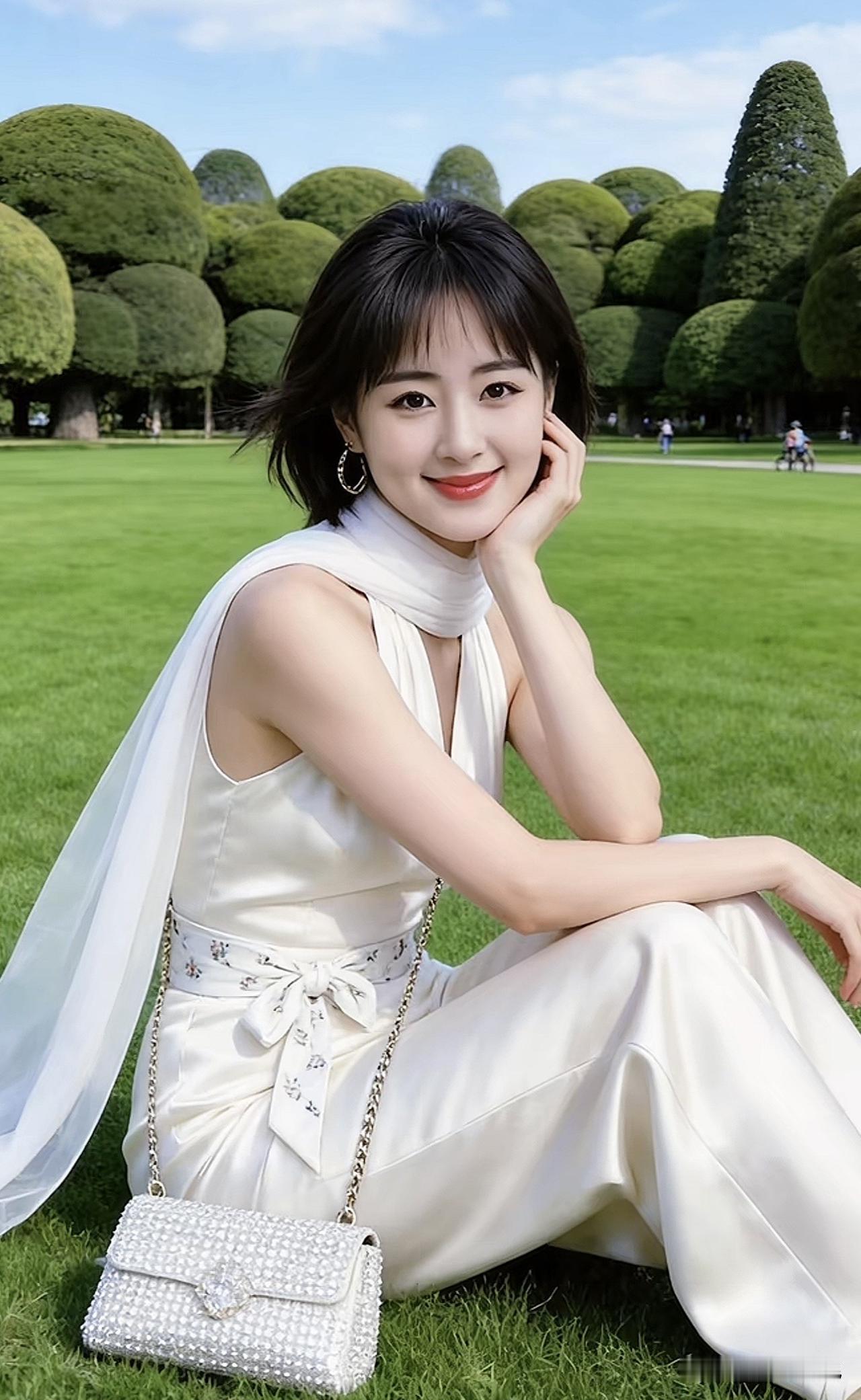 绿草如茵映笑颜，芳华似锦映春光。草绿水清风景美 天晴花正艳 青草悠悠风景好 天晴