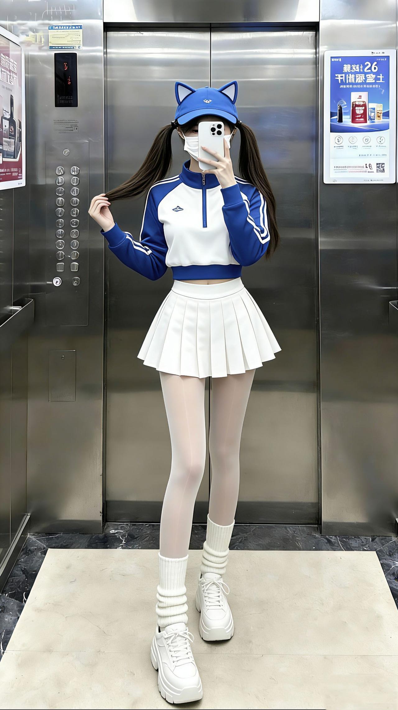 青春活力穿搭 校园风搭配 可爱风穿搭 甜妹 电梯拍照