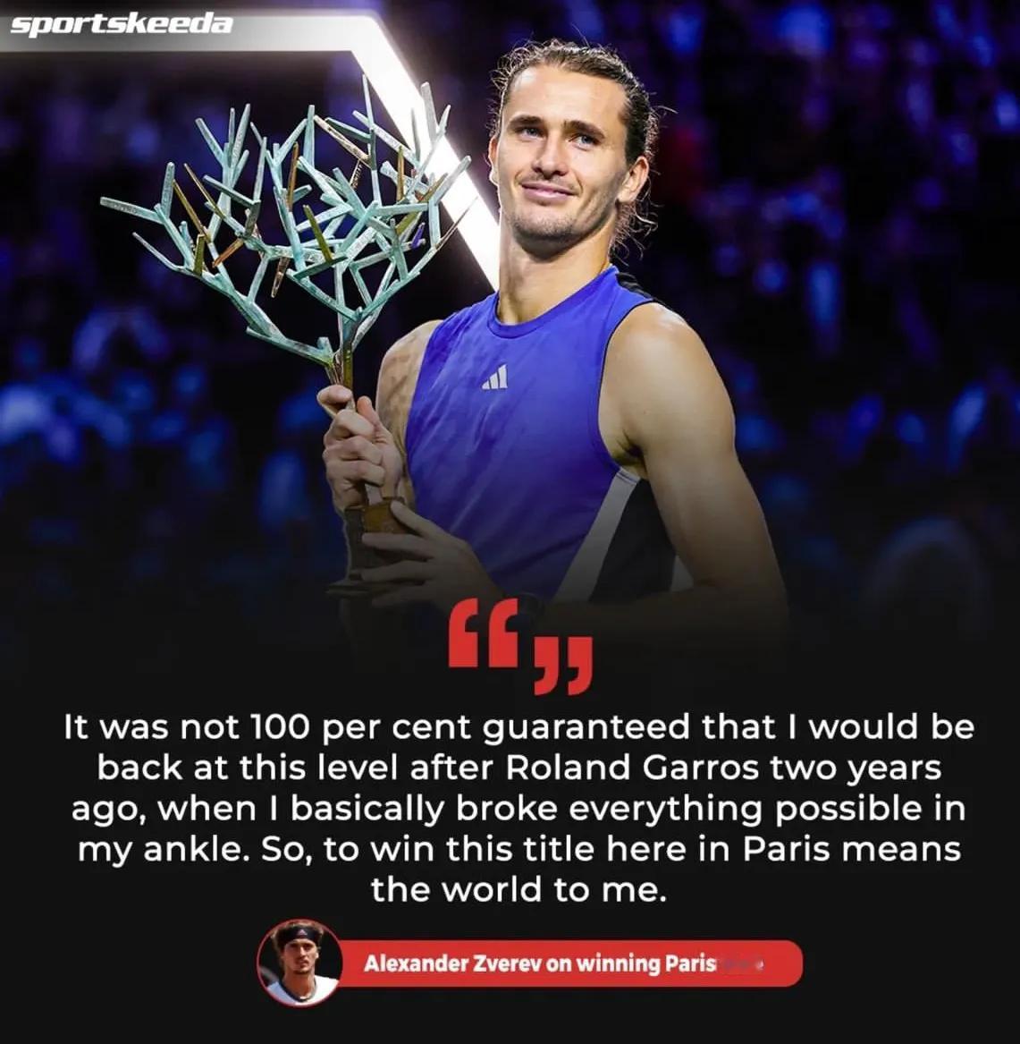 兹维列夫坦言在2年前法网时脚踝受伤之后，很担心他能否再回到以前的竞技状态。好在今