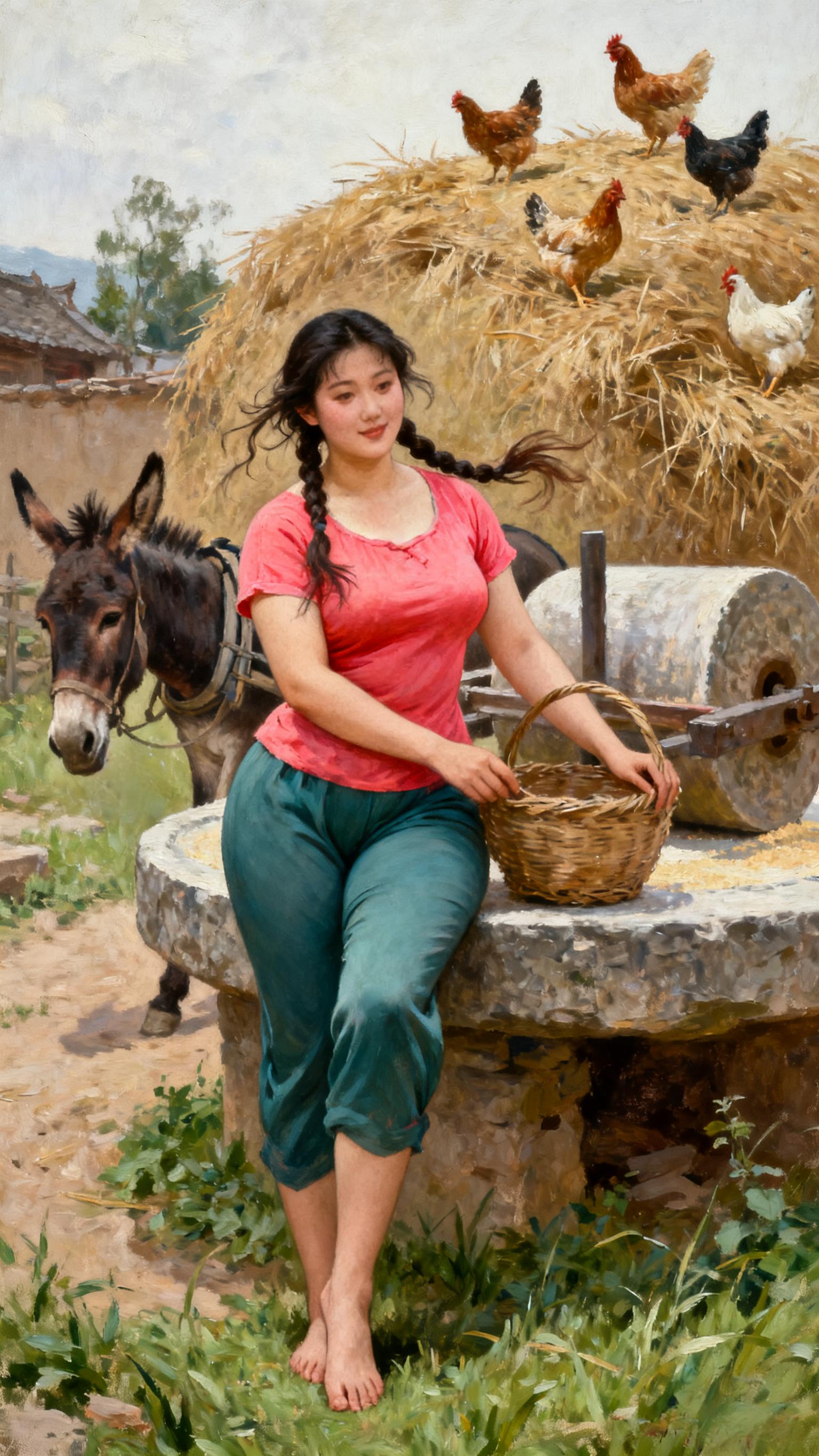 绘画题材 乡土气息 石磨