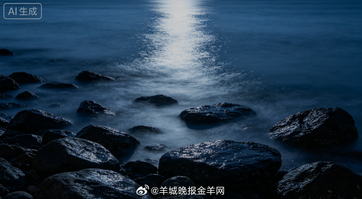 #晚安# 柔和月光洒向海边礁石，海面浮着一层银亮波光，咸润晚风轻轻拂过。静坐礁石