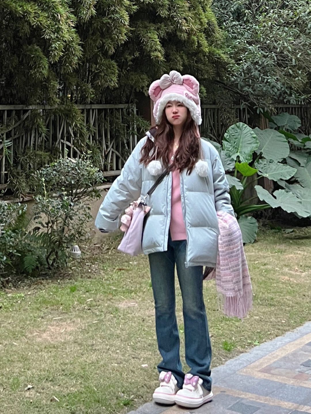 🎀粉➕蓝配色好清新呀~把羽绒服穿得不单调！