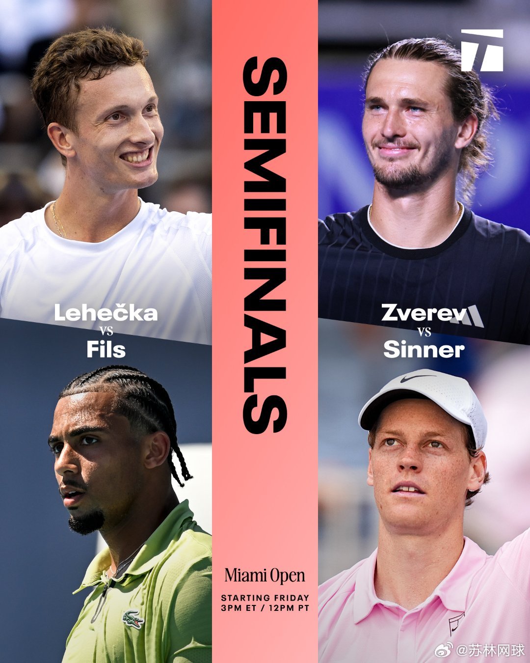 迈阿密大师赛半决赛预告03：00，🇨🇿莱赫卡vs菲斯🇫🇷交手记录：菲斯2