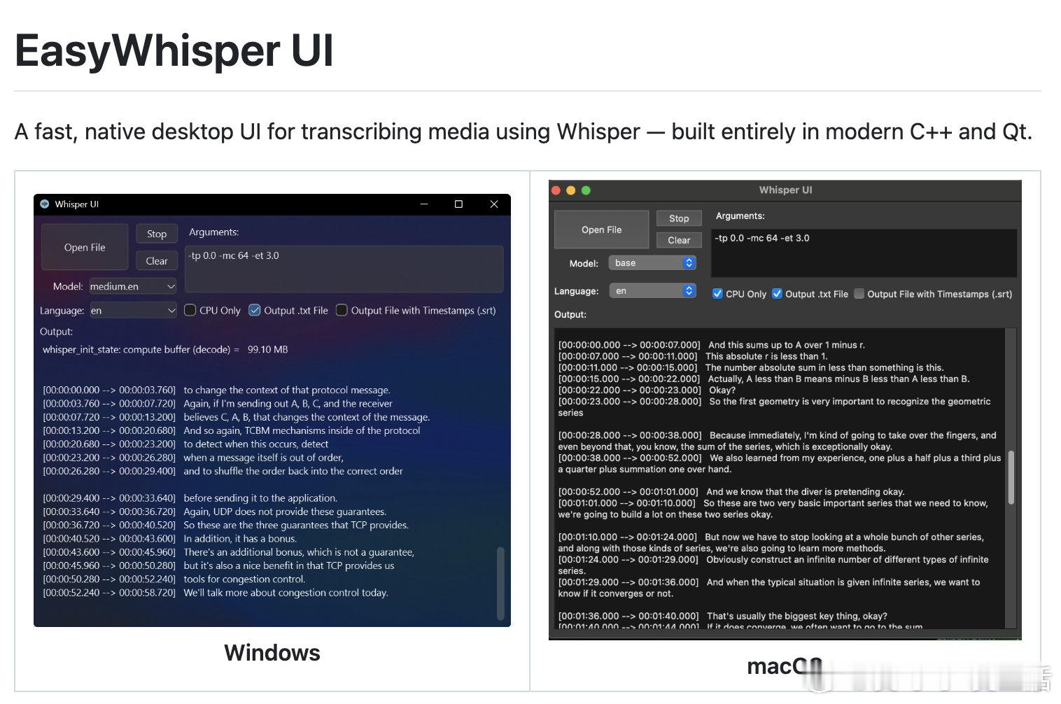 【[184星]EasyWhisper UI：一个为GPU优化的易用语音转录界面，