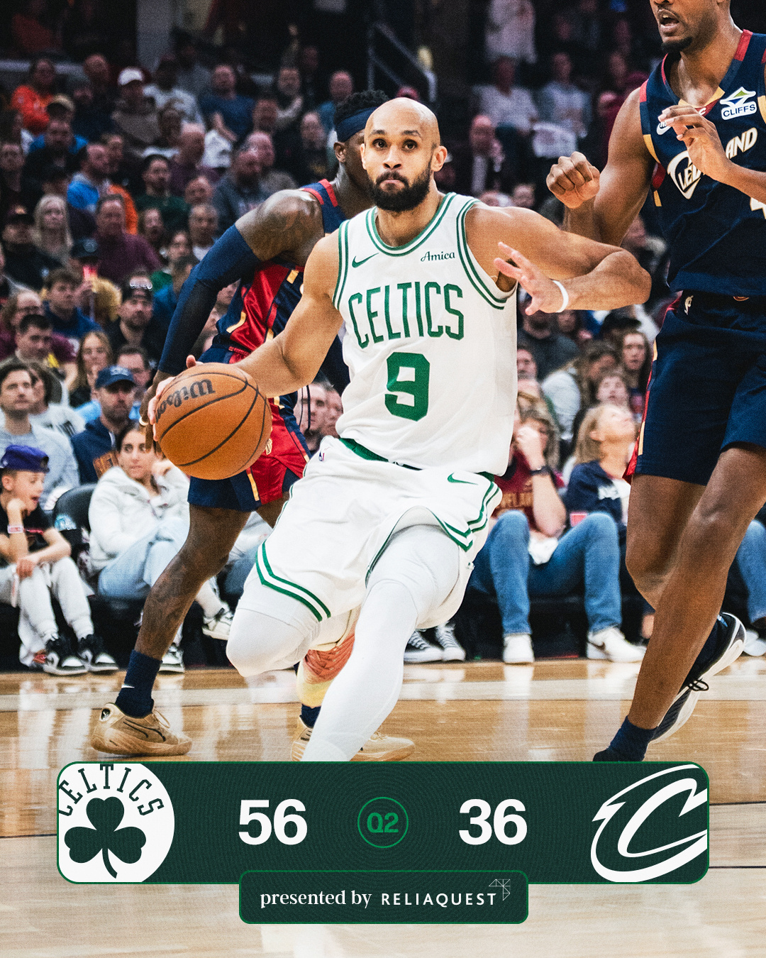 半场比赛结束，我们暂时以56-36领先骑士20分！☘️塔图姆 14分2篮板1助攻