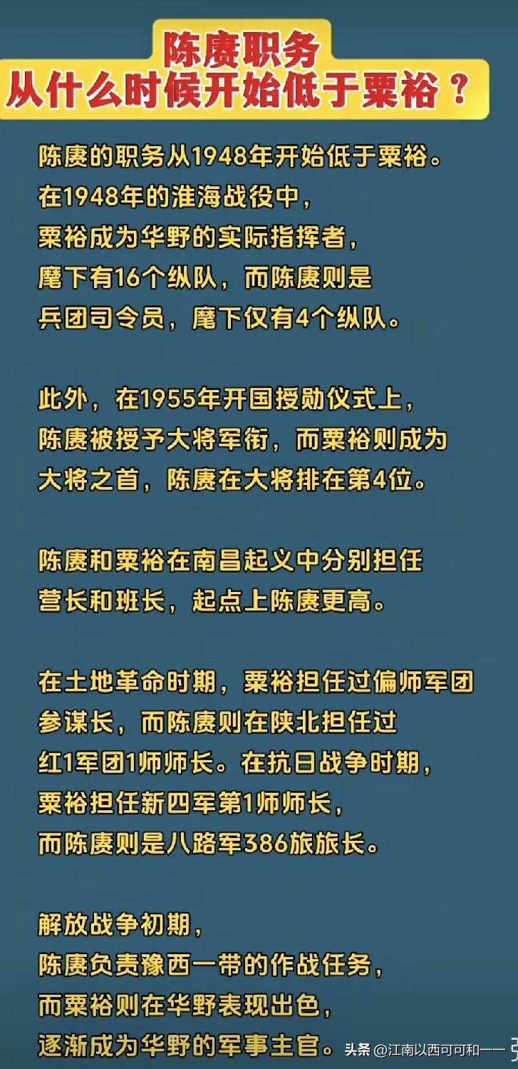 陈赓和粟裕什么时候开始拉开差距？

一、红军时期：陈赓资历全面领先，两人无差距