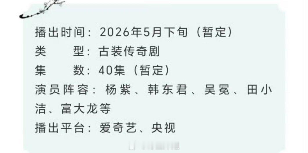 杨紫《家业》将于2026年5月下旬上线爱奇艺+央视播 大家期待吗 