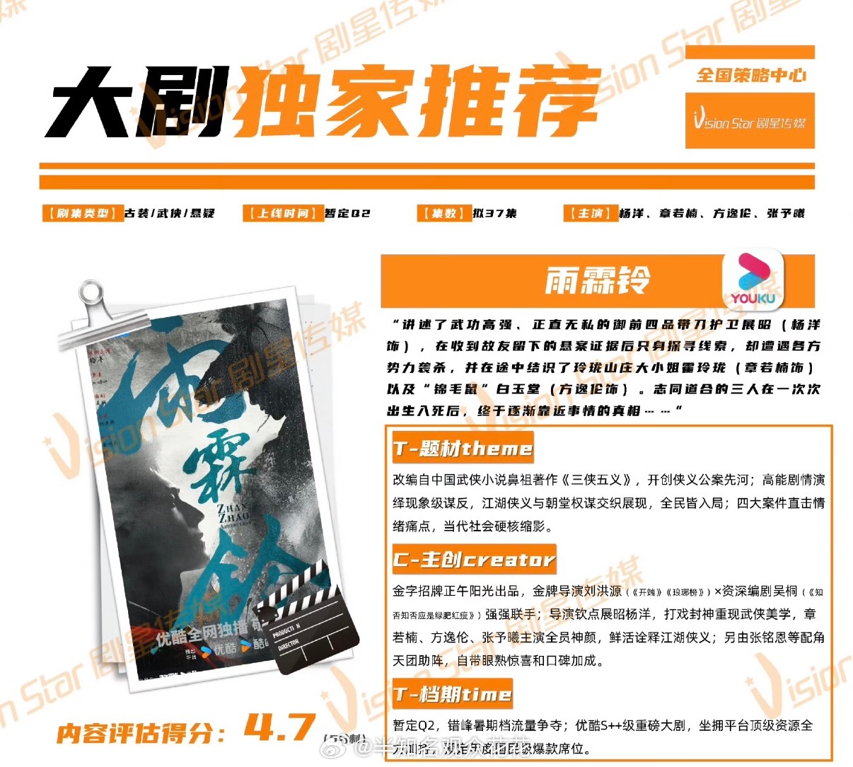 杨洋雨霖铃Q2播出雨霖铃37集 我将全职等候这个雨 