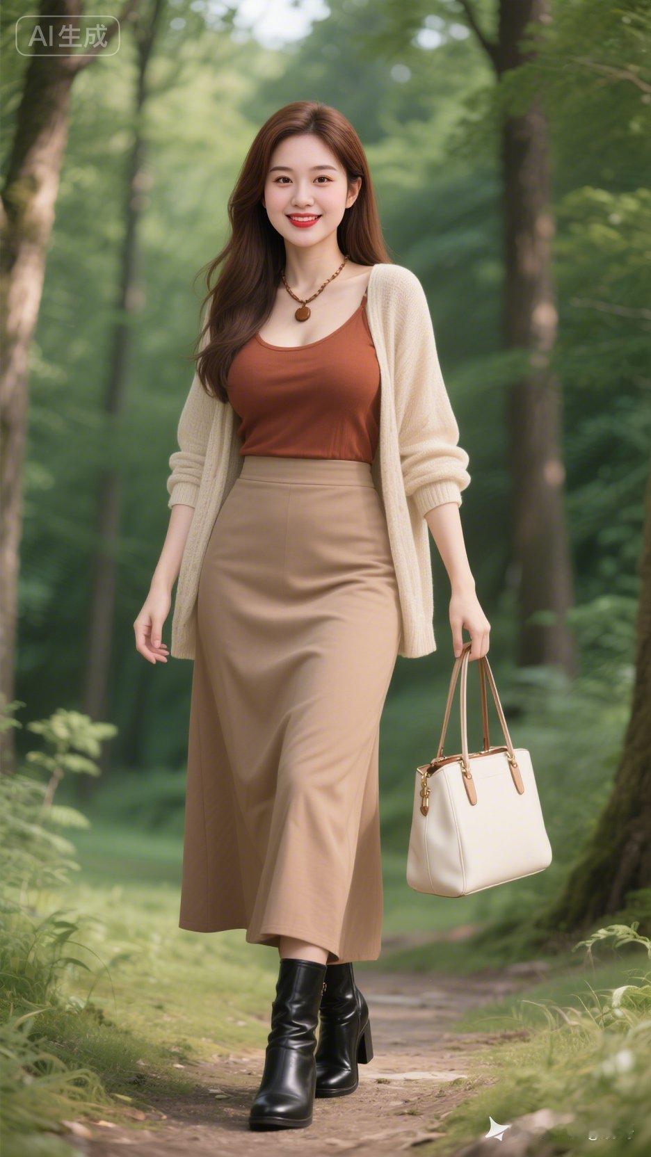 森林小径上的优雅穿搭，自然与时尚的完美结合！🌳👗👠