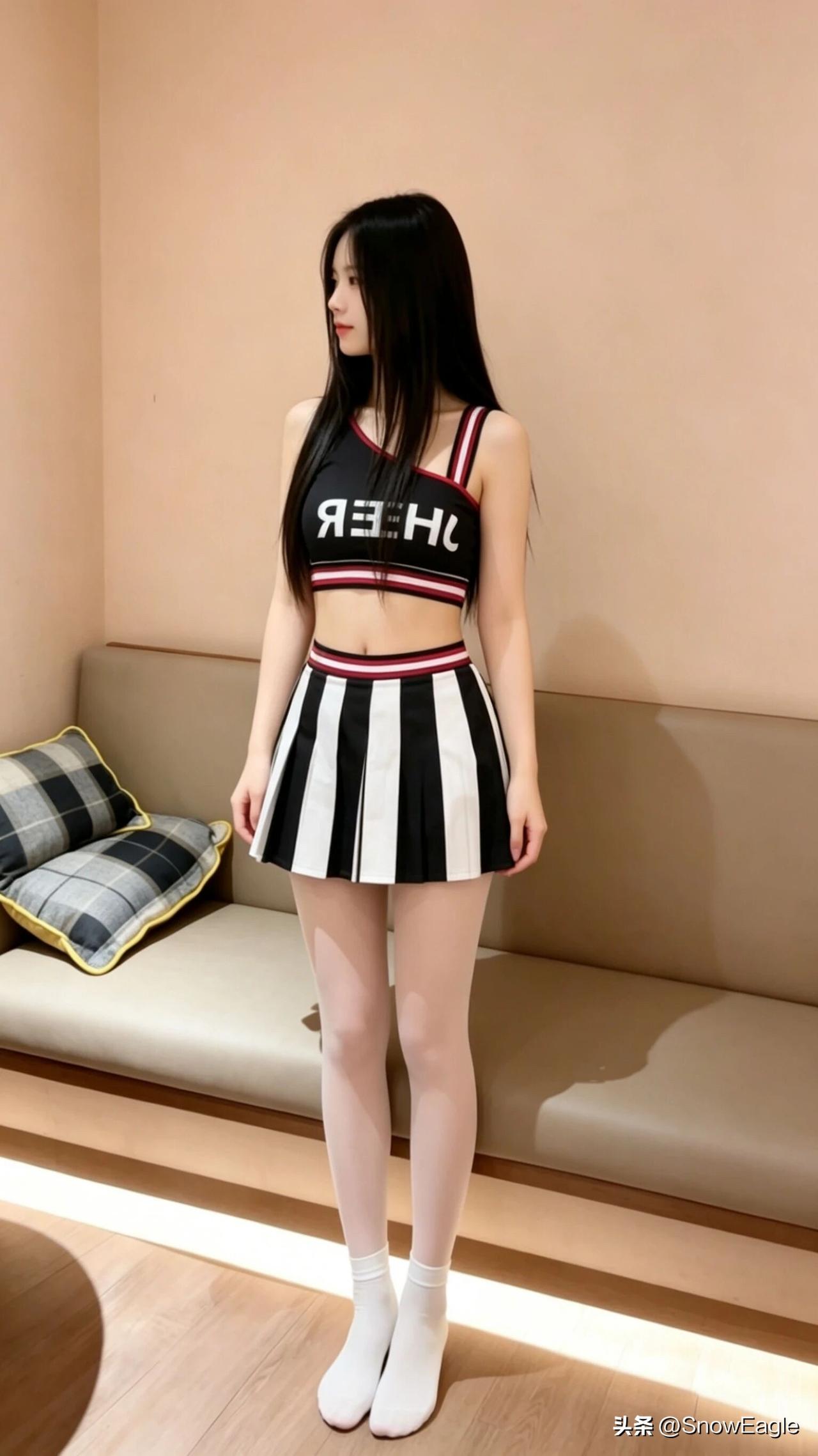 青春减龄穿搭指南，黑白条纹短裙搭配运动背心，活力满满！👗👟