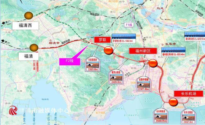 F2线由福州长乐国际机场经福州新区、长乐区至福清西站，并设联络线与杭深铁路（福厦