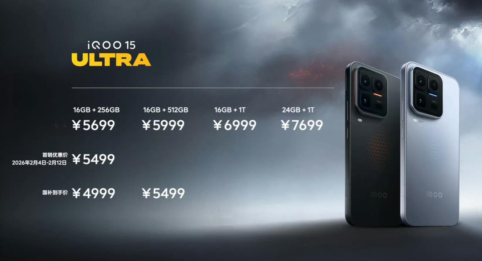 iQOO 15 Ultra，5499起步，国补后4999起！猛！24+1T顶配版