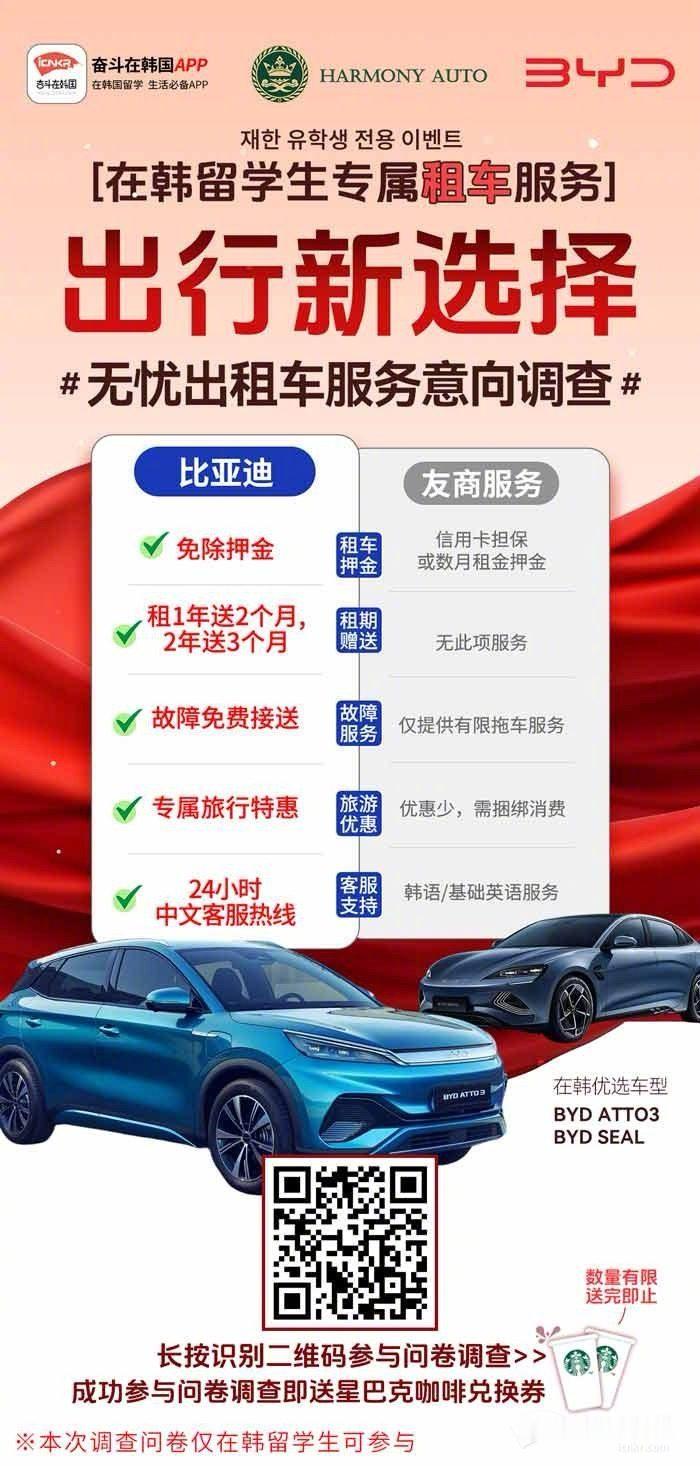 【韩国留学出行新选择：比亚迪无忧租车服务上线！】在韩中国留学生的日常通勤难题，终