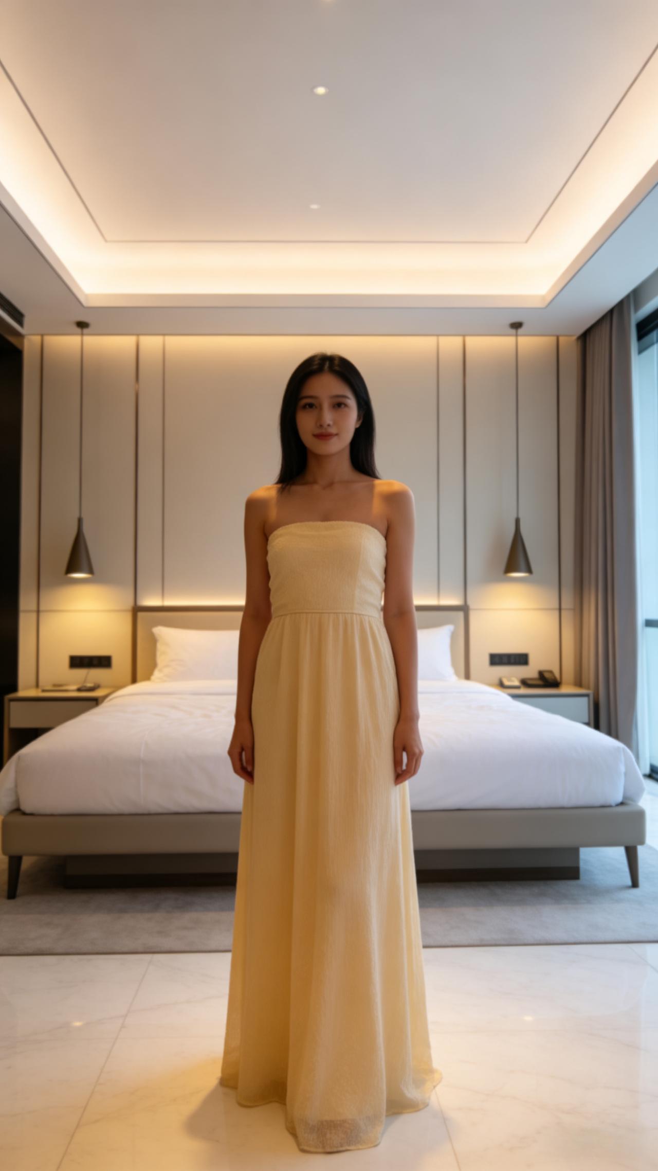 什么样的穿搭可以成为气质女神?
米白色蓬松长款连衣裙，
松垮地搭在肩头，
细腻的