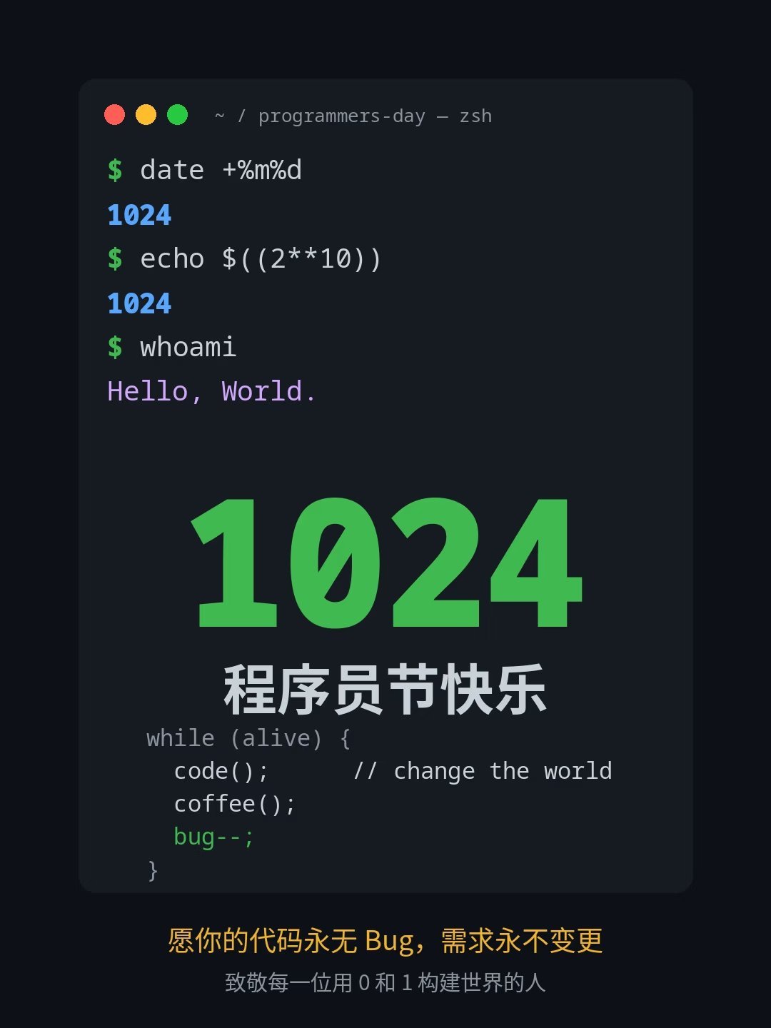 1024程序员节 今天是最后一届程序员节，明年的今天会是AI 的感恩节。 ​​​
