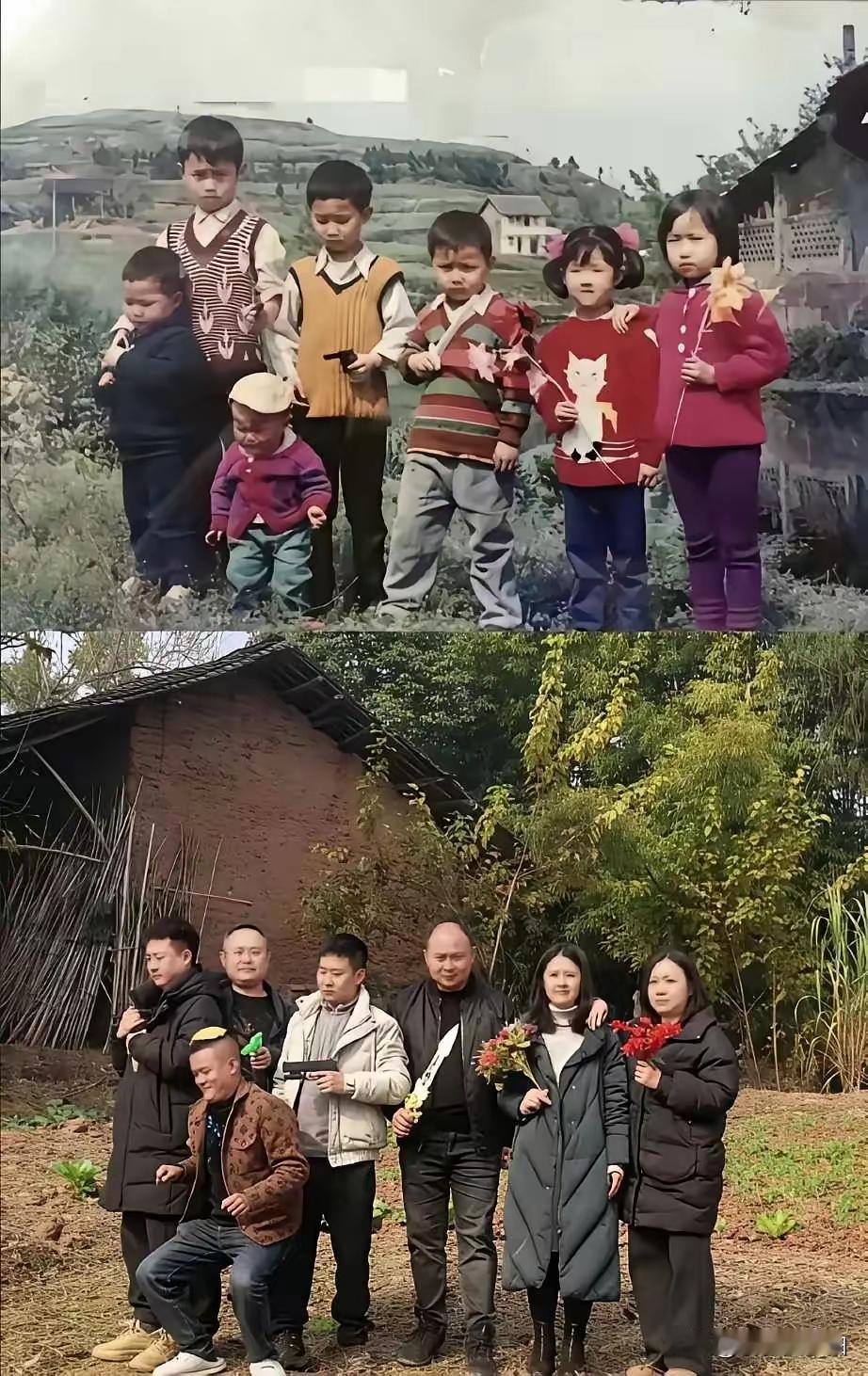 同样的七个人，时隔三十年。
​网友评论：
​他们这样的好羡慕，我们小时候的小伙伴