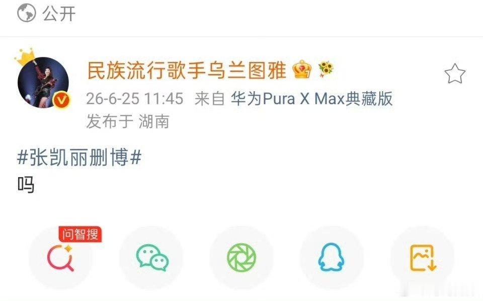 乌兰图雅每天一个手机误触乌兰图雅发了张凯丽删博 小涂鸦这是又手机误触了吗，发了张