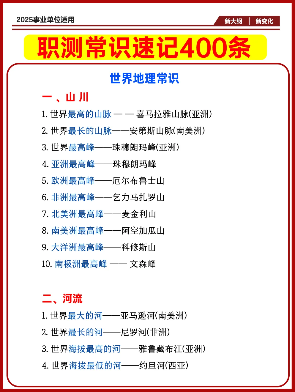 速看👏👏职测常识速记400条