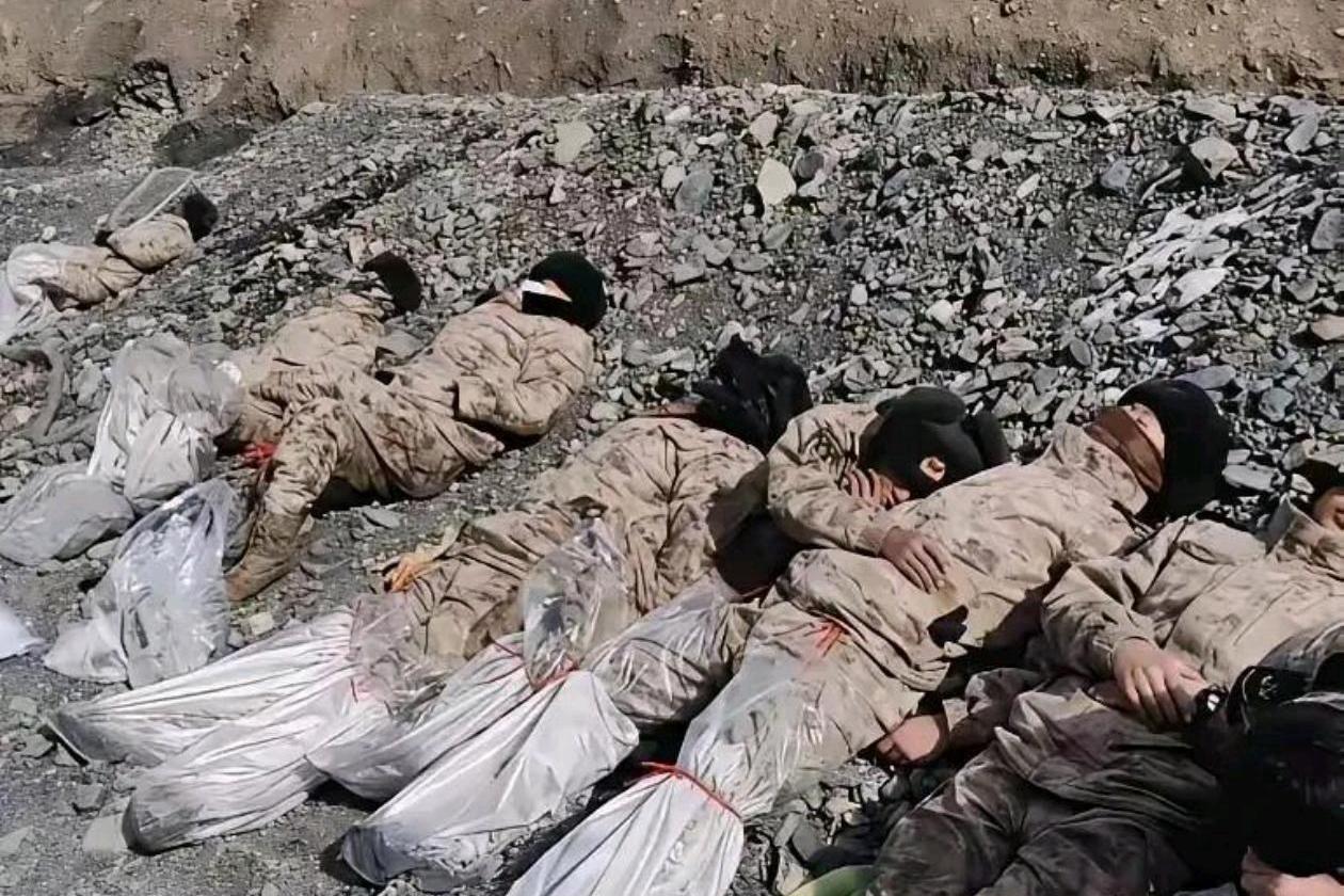 远看吓一跳，

近看泪湿巾。
在荒凉的山野中，
他们以大地为枕，
以天为被，
守