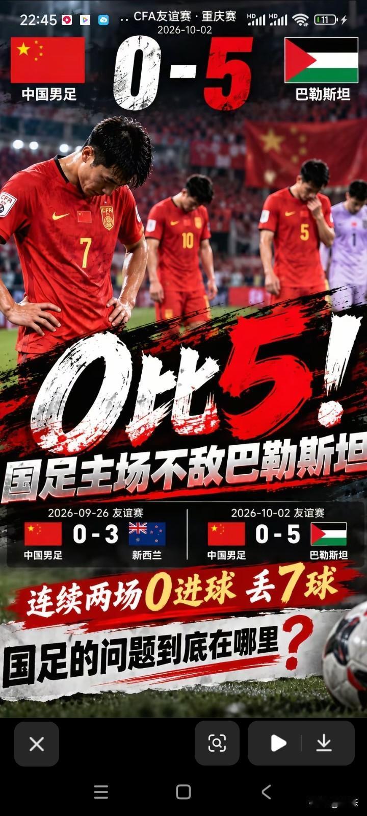 国足0比5不敌巴勒斯坦，虽然是友谊赛，这比分不知道国际上怎么看，国足是爱好和平的