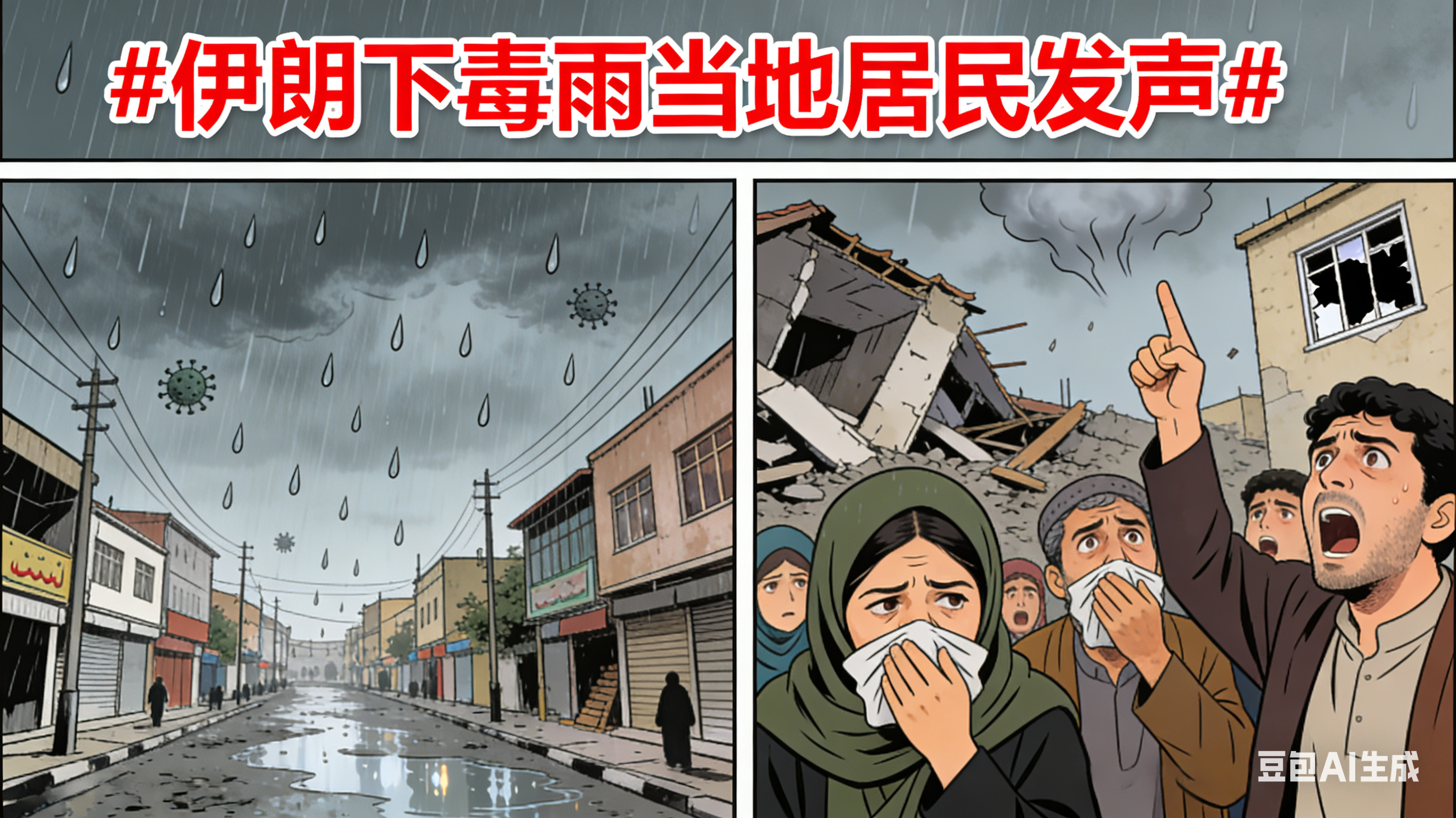 伊朗下毒雨当地居民发声 美以真是太可恶了，云会移动的，下到哪里都是，对附近周边衣