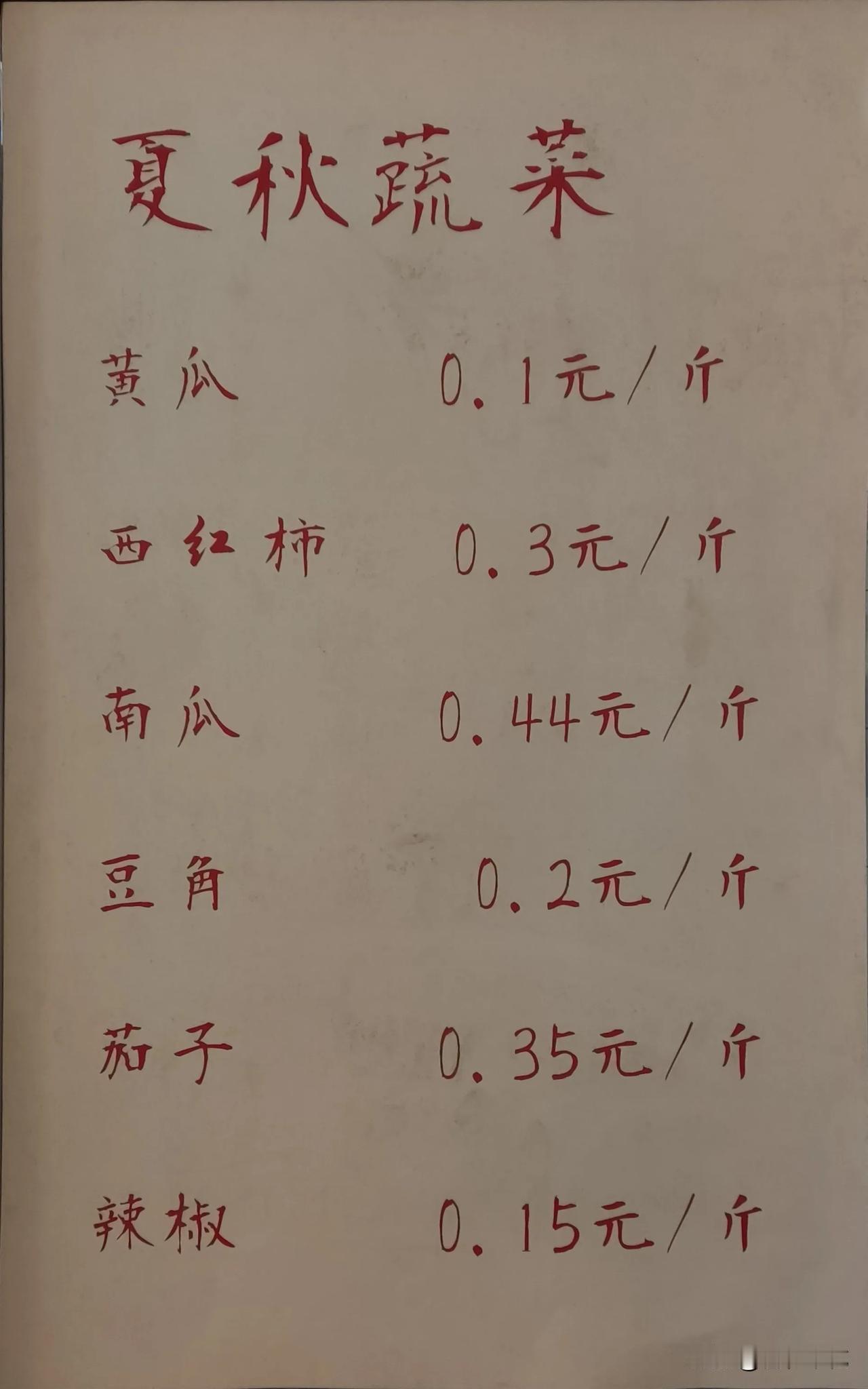 这是一张上个世纪90年代的蔬菜价格表。
从这张表格当中，就可以看出来上个世纪90