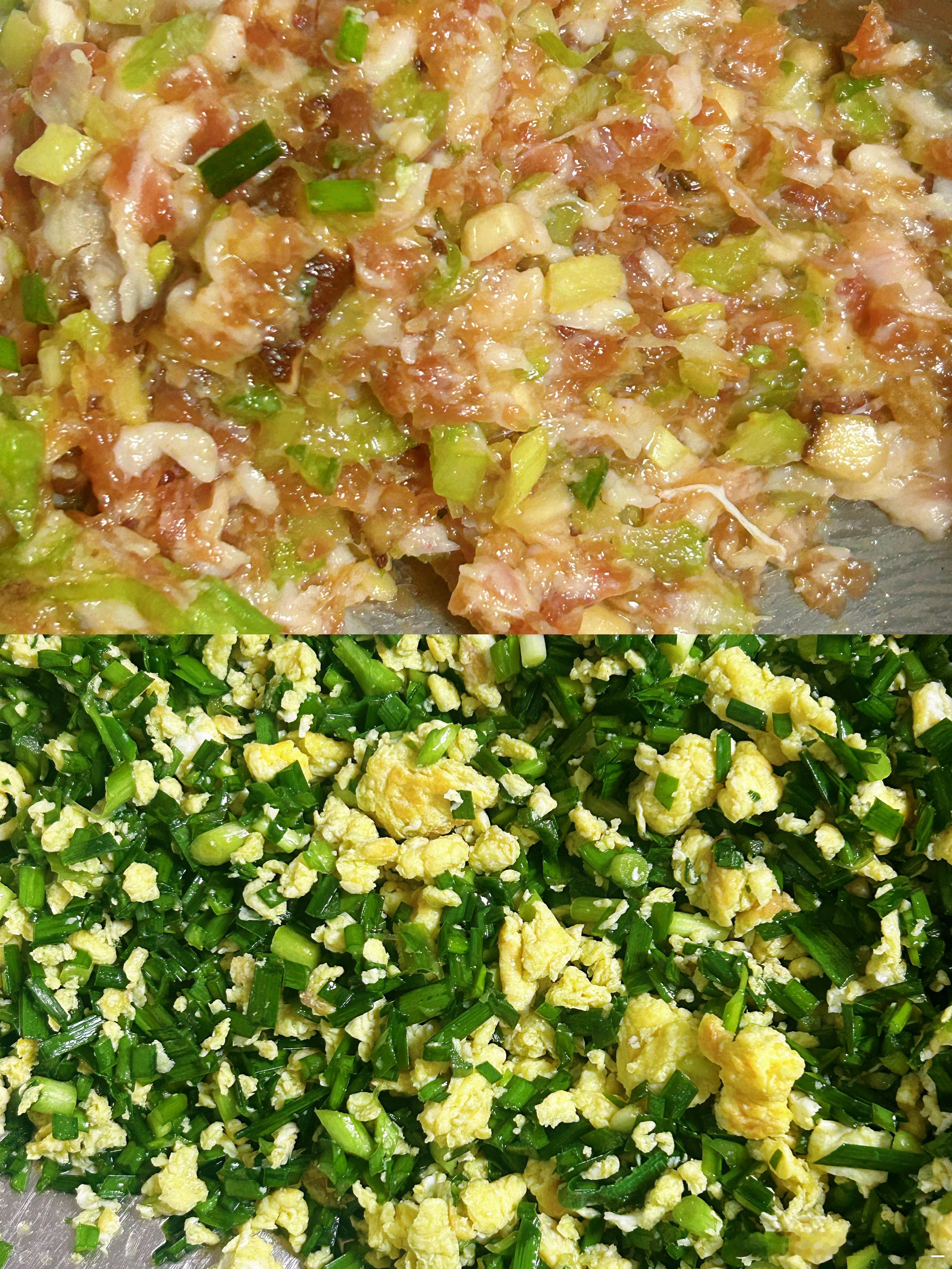 今日午餐鸡蛋韭菜饺子🥟猪肉大葱饺子🥟今天盲盒开的还可以。婆婆知道我和女儿不吃