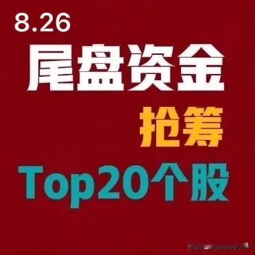 2026年8月26日A股尾盘30分钟资金抢筹前20名：

1. 洛阳钼业｜尾盘净