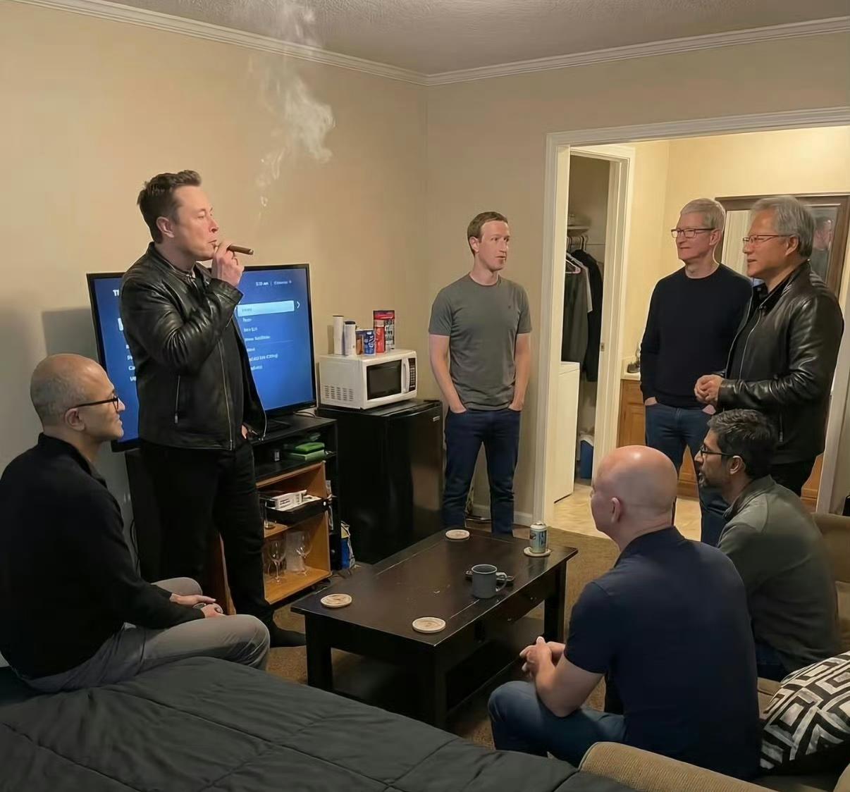 马斯克：咳咳……这AI生成的图，像素颗粒感有点重啊，像打了马赛克。

皮查伊：别