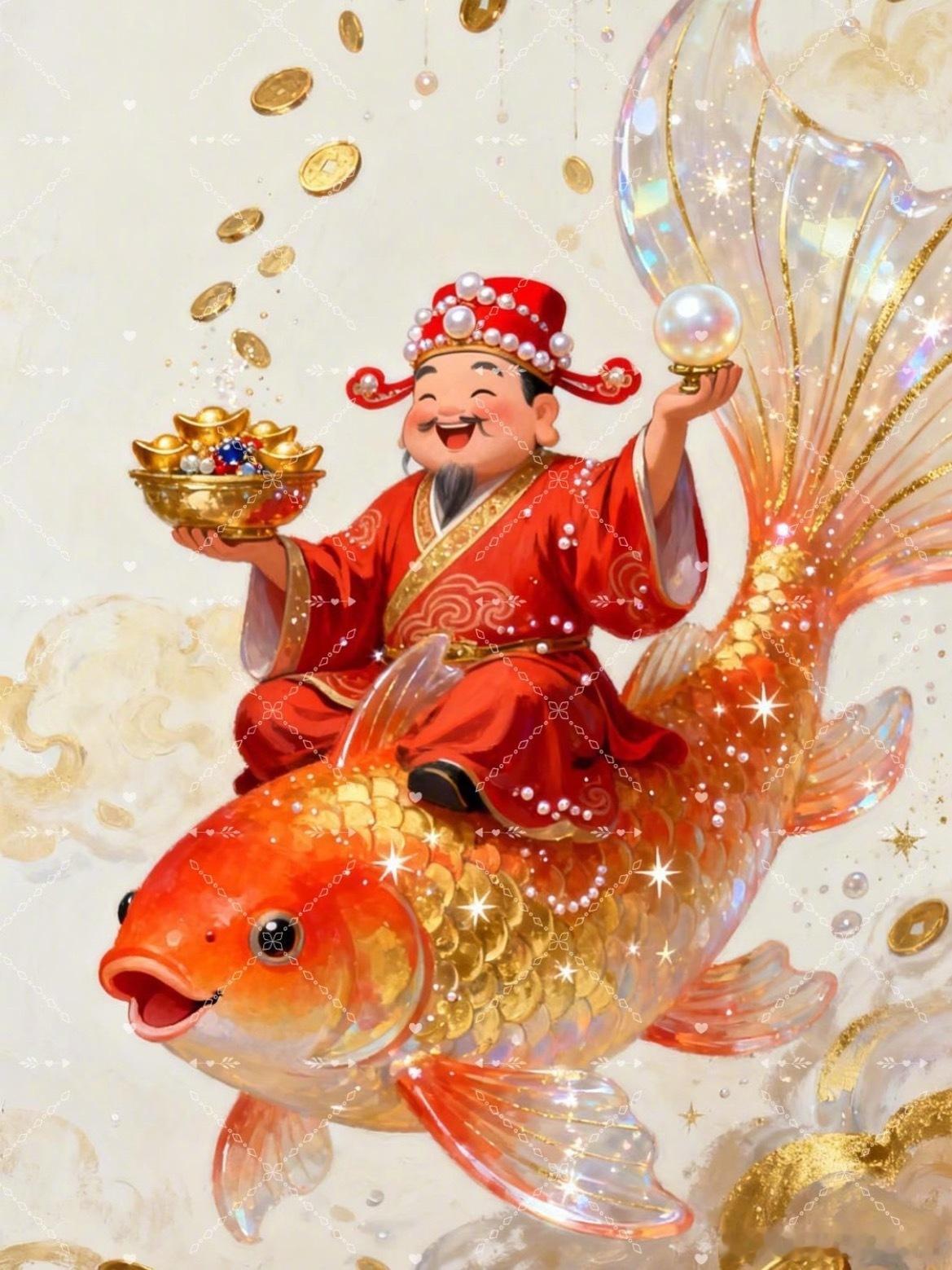 【财神】乘锦鲤而来，金银满载，财富自来！评论区留下「接」，财运拉满，九月顺到底！