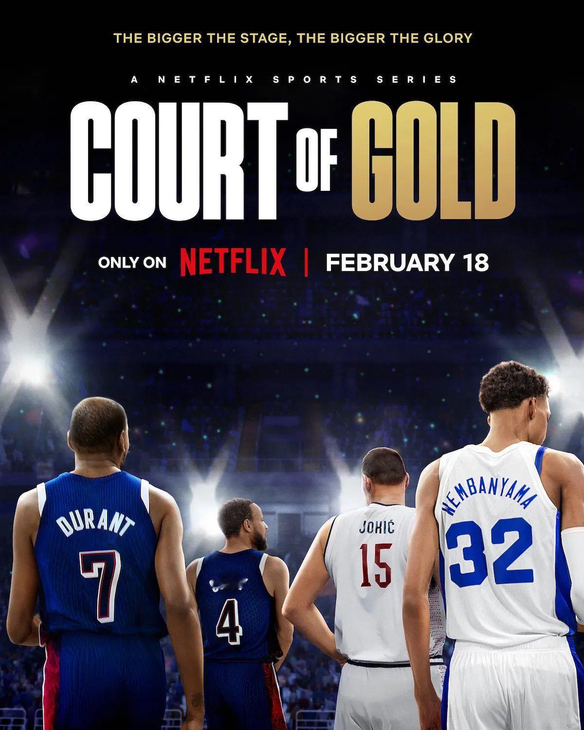 Netflix今天上线了美国男篮奥运纪录片《Court of Gold》，全景回