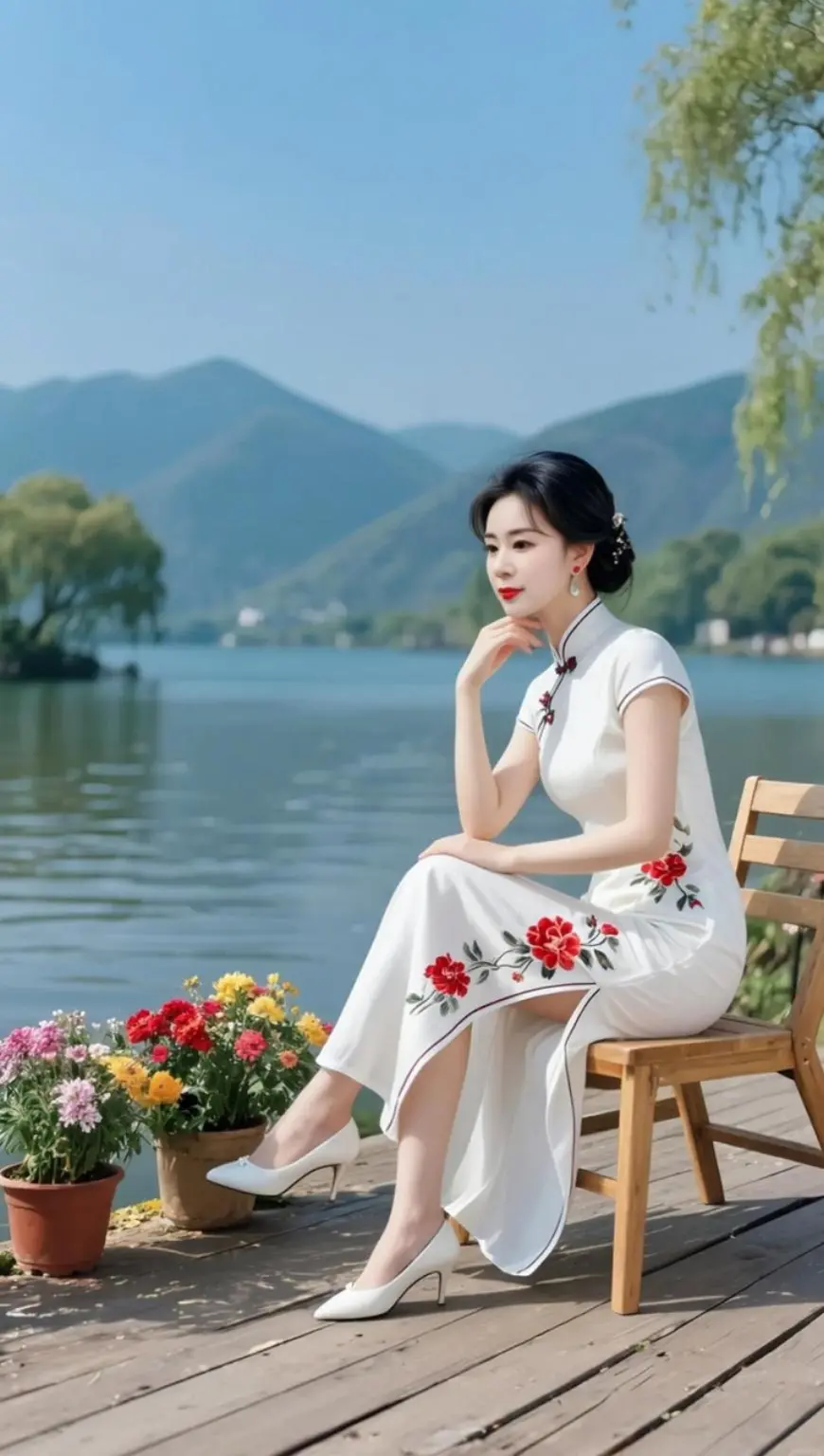 AI湖畔旗袍照 随变ai随便玩