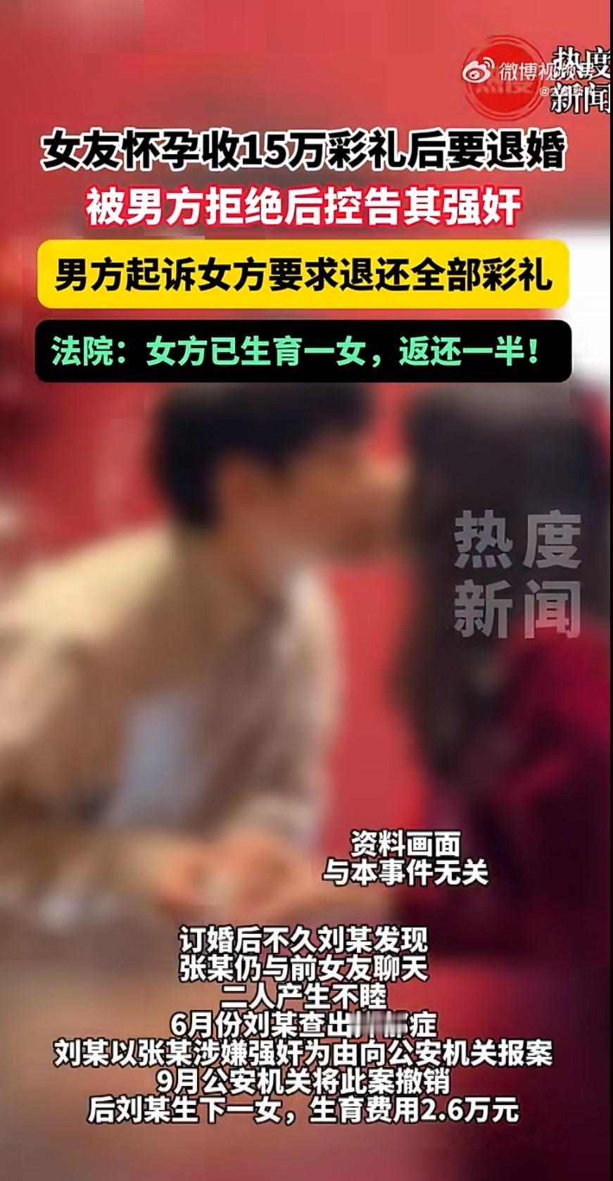 近日，一则新闻引发热议：女子聂某与男友订婚，怀孕后收取15万彩礼，却突然反悔要退