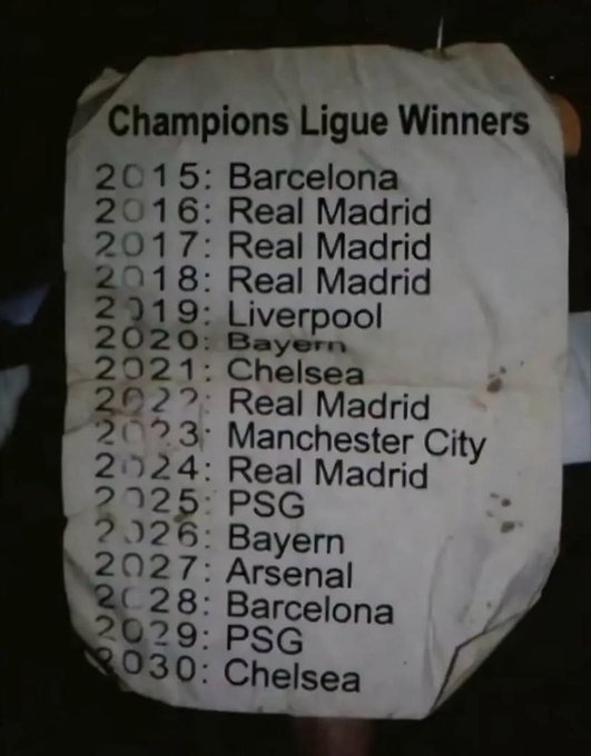 据说有人泄露了从2015年开始的冠军联赛冠军……到目前为止，每一个预测都对了😳