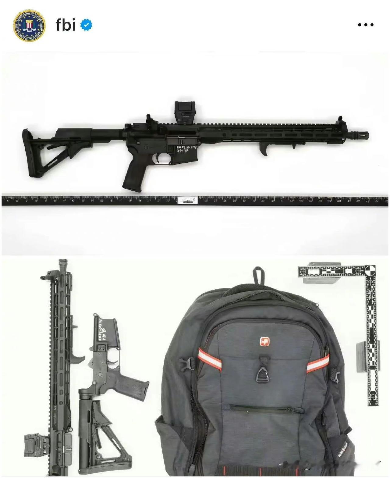 米帝公开了懂王枪击案中，枪手所使用的武器——1支AR-15步枪（图1）。
话说A