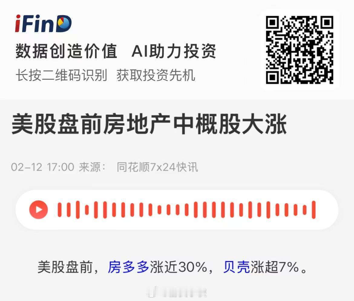 🏠 房地产中概股突然“暴走”！房多多涨30%，贝壳涨超7%，美股盘前嗨翻了！刚