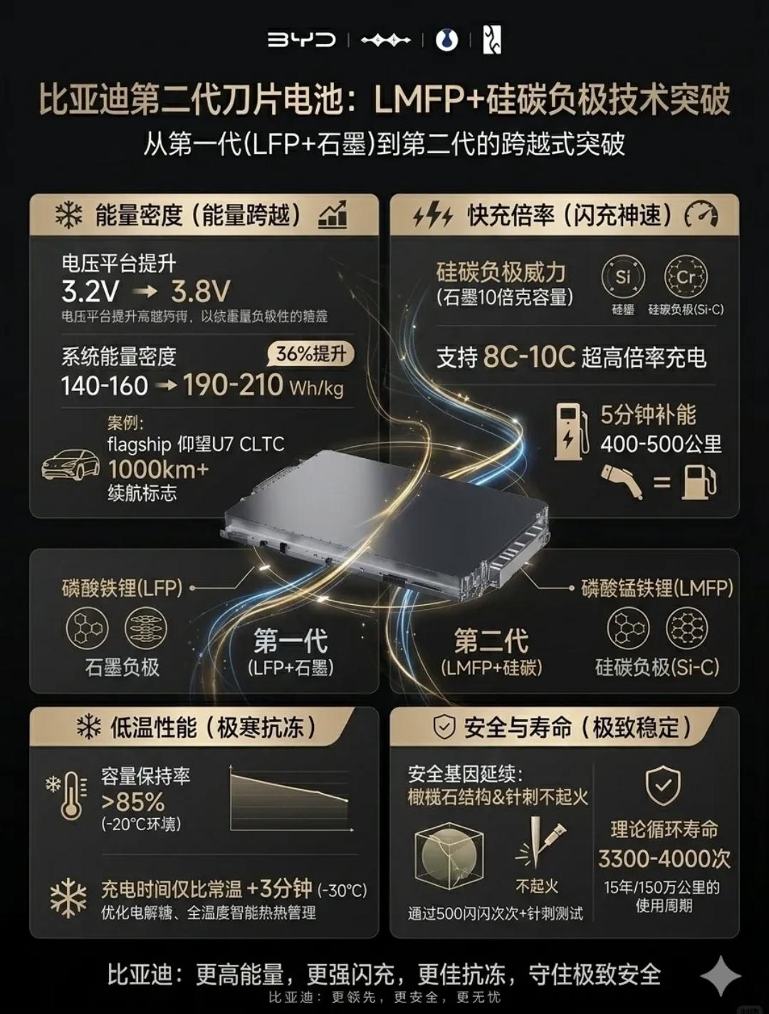 比亚迪固态电池进展和第二代刀片电池（短刀）核心参数
 
1. 尺寸与内阻：长43