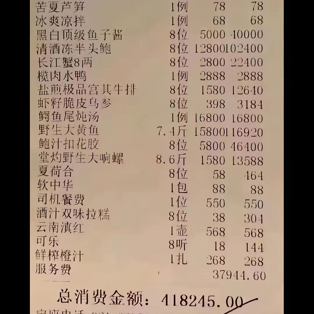 40万元人民币吃一顿饭，在平常人看来不可思议的事，这种奢侈消费真令人大开眼界。即